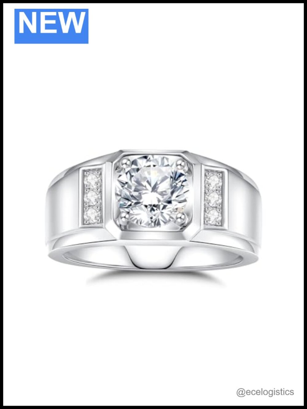 Men's Moissanite Wedding Band 2.15CT Round Sterling Silver Plated 18K White Gold
